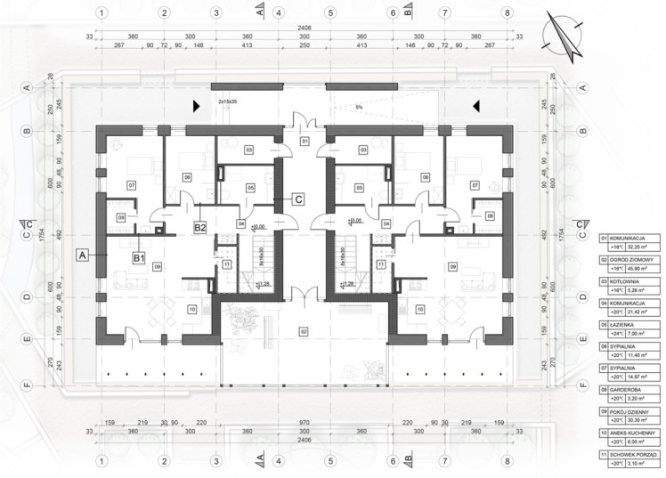 Budynek mieszkalny z użytkowym poddaszem - rzut parteru