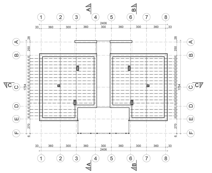 Budynek mieszkalny z użytkowym poddaszem - rzut belek stropowych