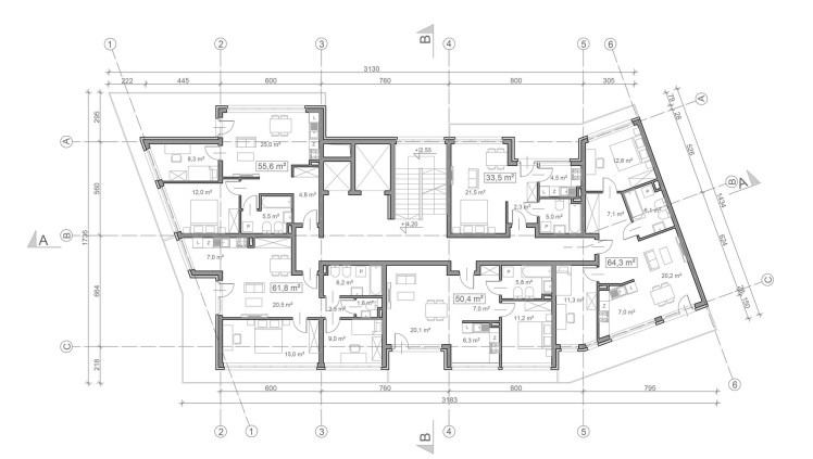  Zabudowa wielorodzinna - rzut kondygnacji powtarzalnej