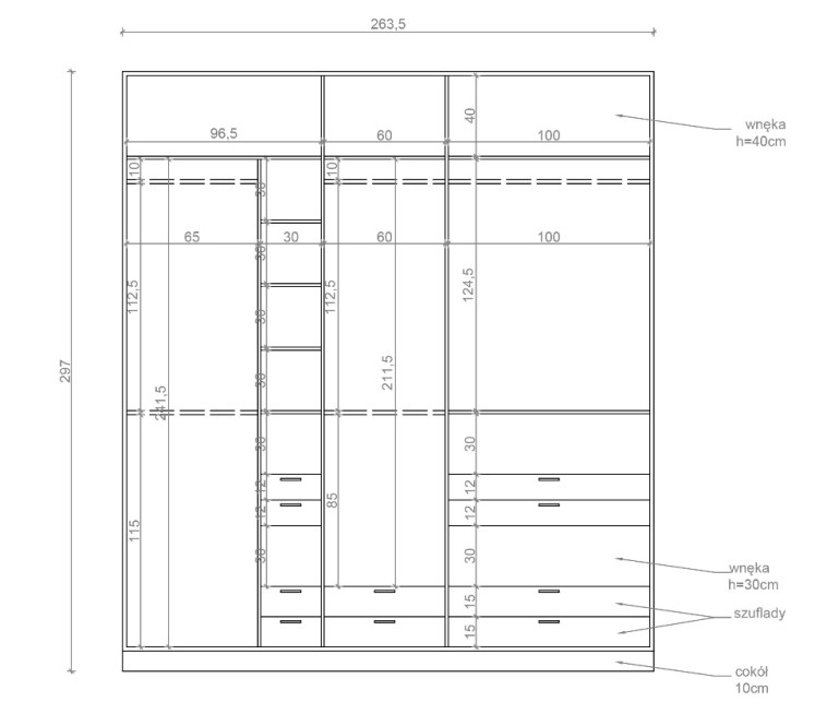 Szafa wnękowa - widok frontowy - wnętrze