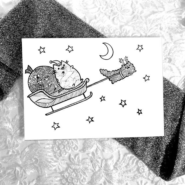 Christmas pusheen w drodze do świąt